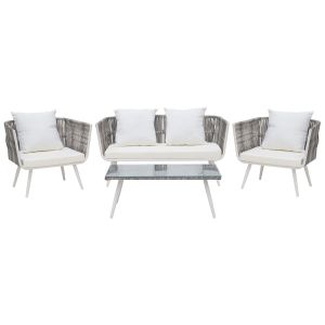 Conjunto de jardim com mesa 4 lugares ragusa rattan sintético branco creme