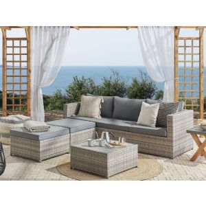 Conjunto lounge ratan sintético cinzento sabbia
