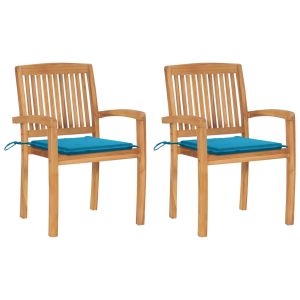 vidaXL sillas de jardín 2 uds con cojines madera maciza de teca azul