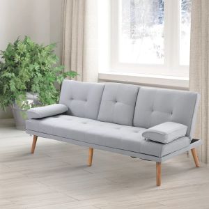 Sofá-cama 3 lugares em poliéster cinzento claro com encosto reclinável