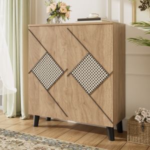 Sapateira com portas padrão rattan madeira 91x80x31cm