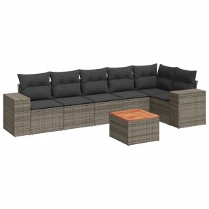 vidaXL set de sofás de jardín 7 piezas con cojines ratán pe gris