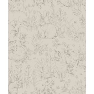 Borastapeter papel de parede floresta com animais da floresta bege