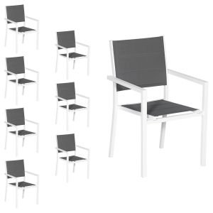 Conjunto de 8 cadeiras estofadas em alumínio branco - textileno cinzento