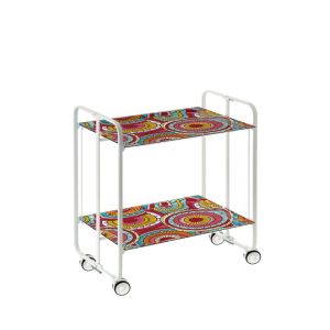 Carrinho de serviço dobrável bauhaus, armação de metal branco, 2 bandejas
