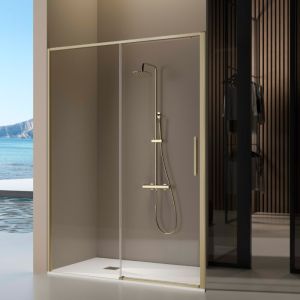Mampara con puerta corredera delta dorado  123-124 cm
