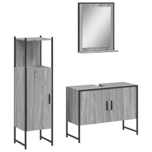 3 pcs conjunto móveis wc derivados de madeira cinzento sonoma