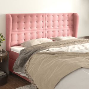 Cabeceira cama c/ abas veludo 203x23x118/128 cm rosa ptob8788