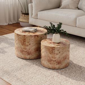 Mesa de centro redonda conjunto de 2 madeira natural 38x48x48cm