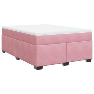 vidaXL cama box spring con colchón terciopelo rosa 140x200 cm