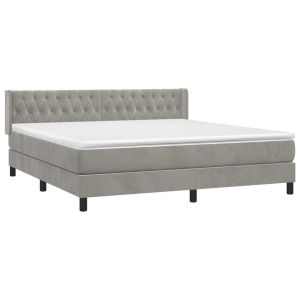 vidaXL cama box spring con colchón terciopelo gris claro 180x200 cm