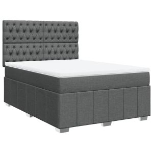 vidaXL cama box spring con colchón tela gris oscuro 140x190 cm