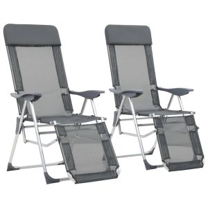 vidaXL sillas de camping plegables con reposapiés 2 uds textilene gris