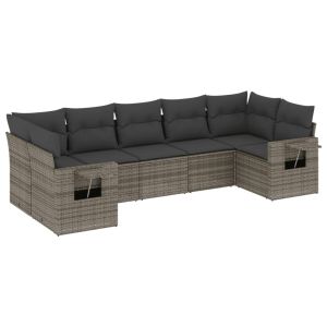 vidaXL set de sofás de jardín 7 piezas con cojines ratán pe gris