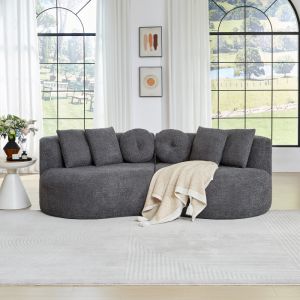 Sofá modular curvo em chenille cinzento - 2 módulos - 6 almofadas
