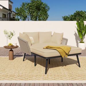 Cama de sol exterior em khaki com almofadas e seios trançados