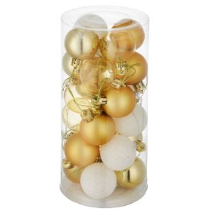 Conjunto de 24 bolas de natal douradas/brancas