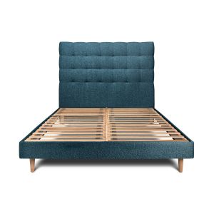 Cama de 135x190 cm com cabeceira estofada - tecido bouclette - azul