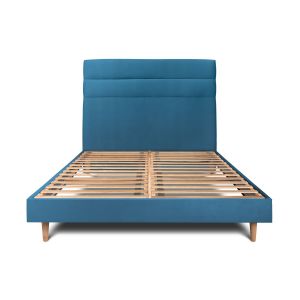 Cama de 135x190 cm com cabeceira de linha - tecido de veludo - azul oceânic