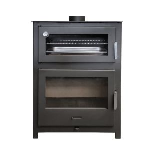 Salamandra a lenha com forno nadia 13,4 kw aço panorâmica forno refratário