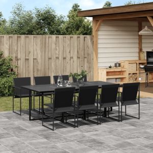 vidaXL juego de comedor para jardín 9 piezas textilene negro
