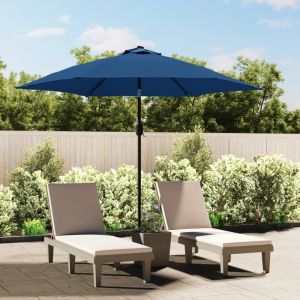 Guarda-sol exterior c/ luzes LED poste aço 300 cm azul-ciano ergft5067