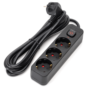 Aigostar régua 3 tomadas, extensão 3m com interruptor, preto