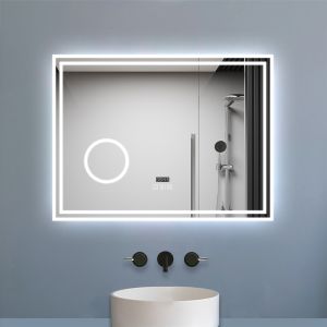 Aica espelho de casa de banho LED 80×60 cm,relógio,lupa,bluetooth
