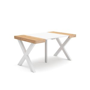 Mesa extensível, 140x90x73cm, carvalho e branco, pés de madeira rf2720