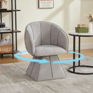 Poltrona giratória em chenille cinzento com encosto alto ergonómico