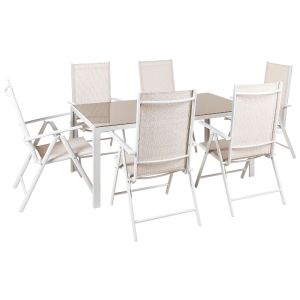 Conjunto de refeição de jardim 6 lugares catania metal creme