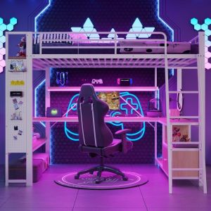Cama mezanino 140x200cm com secretária LED usb branco