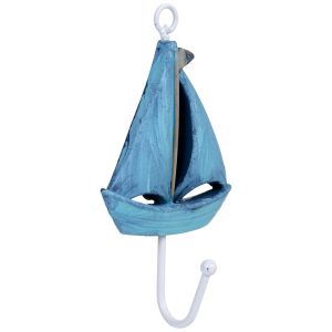 Gancho de parede em forma de barco em madeira azul, 9x4x16 cm (altura)