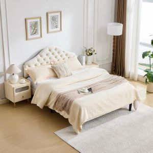 Cama estofada veludo com cabeceira ajustável 140x200cm bege