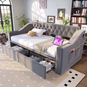 Sofá cama 90x190cm com arrumação em veludo cinzento