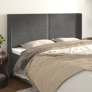 Cabeceira cama c/ abas veludo 183x16x118/128 cm cinzento-escuro ptob6361