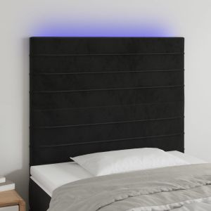 Cabeceira cama c/ LED veludo 100x5x118/128 cm preto ptob7426