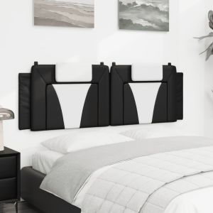 Almofadão de cabeceira 160 cm couro artificial preto e branco ptob5666