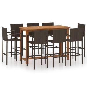 vidaXL conjunto de bar para jardín 9 piezas marrón