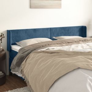 Cabeceira de cama c/ abas veludo 203x16x78/88cm azul-escuro ptob5341