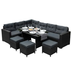Conjunto de móveis de jardim de canto de vime