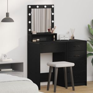 Mesa de maquiagem com luzes LED em carvalho preto 50x41x135 cm wf313355