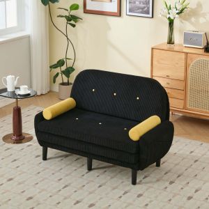 Sofá-cama modular em veludo cotelê preto com encosto ajustável