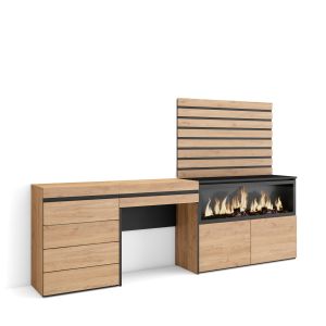 Toucador, 234x35x145cm, lareira eléctrica xxl, cómoda, tiras madeira rf3473