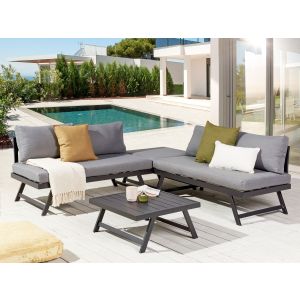 Sofá de jardim de canto com mesa 5 lugares coccorino metal cinzento