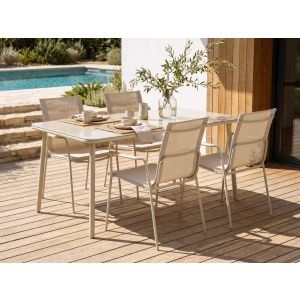 Conjunto de refeição de jardim 4 lugares caravino metal creme claro