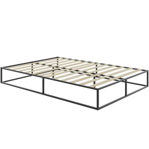 Cama com marco de aço e estrado, 250 kg, 200 x 140 x 25,5 cm, preto