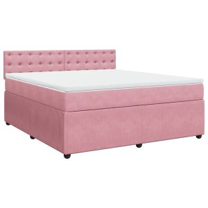 vidaXL cama box spring con colchón terciopelo rosa 180x200 cm