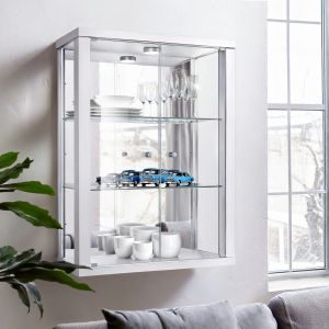 K-möbel vitrine suspensa cristal branco (80x60x25 cm) com LED e espelho