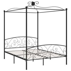vidaXL estructura de cama con dosel sin colchón metal negro 180x200 cm